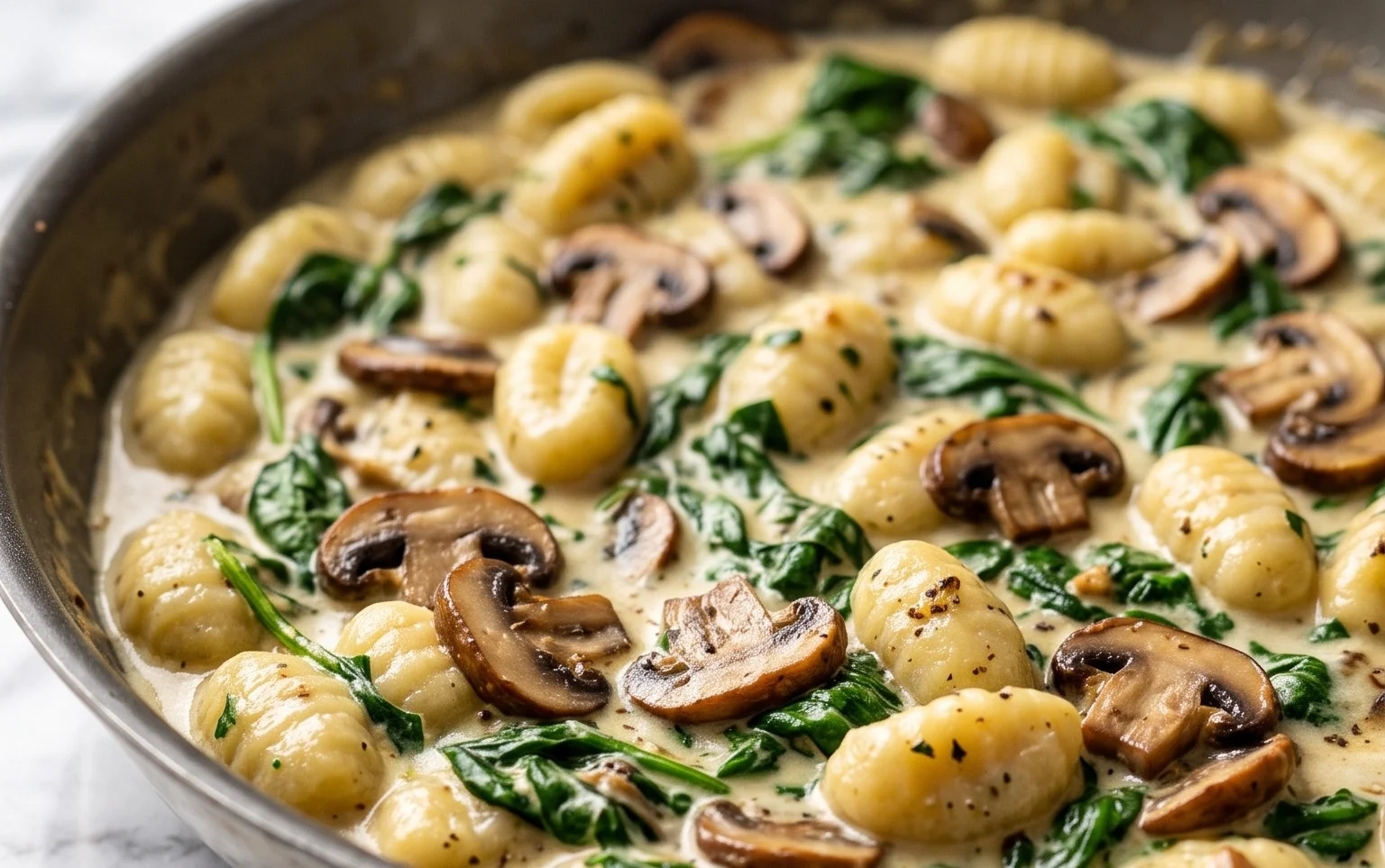 Gnocchis crémeux épinards et champignons en min